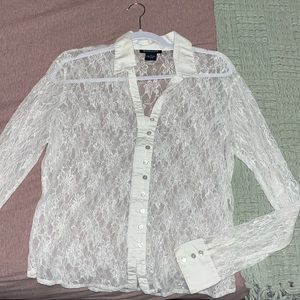 white lacey button-up top